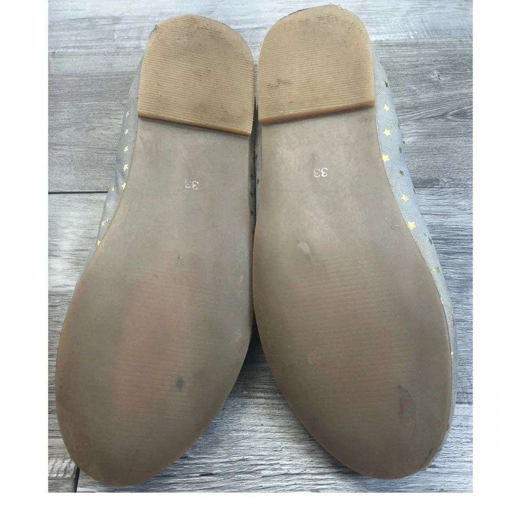 Mini Boden Girls Star Print Leather Mary Jane Flats Blue Gold EU 33 US 2 C1698
